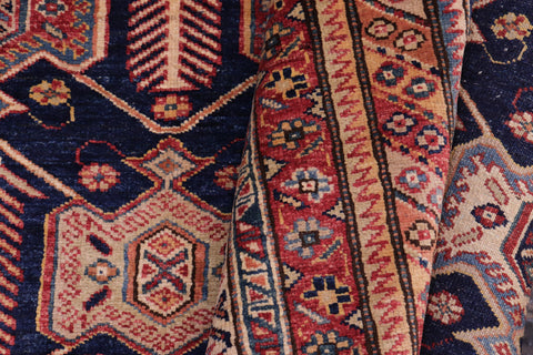 handmade Geometric Super Kazak Blue Multi Hand Knotted RECTANGLE 100% WOOL area rug 5' x 8'