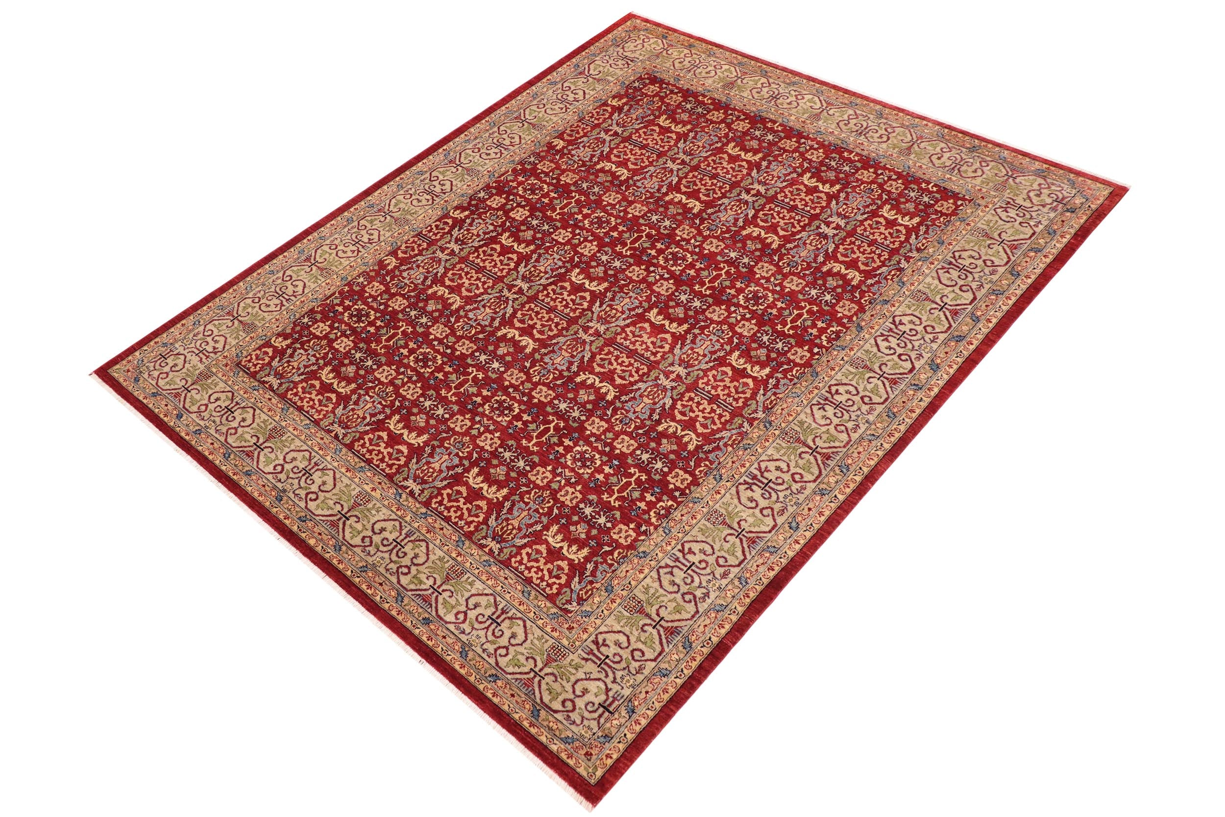 handmade Transitional Kafkaz Red Lt. Green Hand Knotted RECTANGLE 100% WOOL area rug 9' x 12'