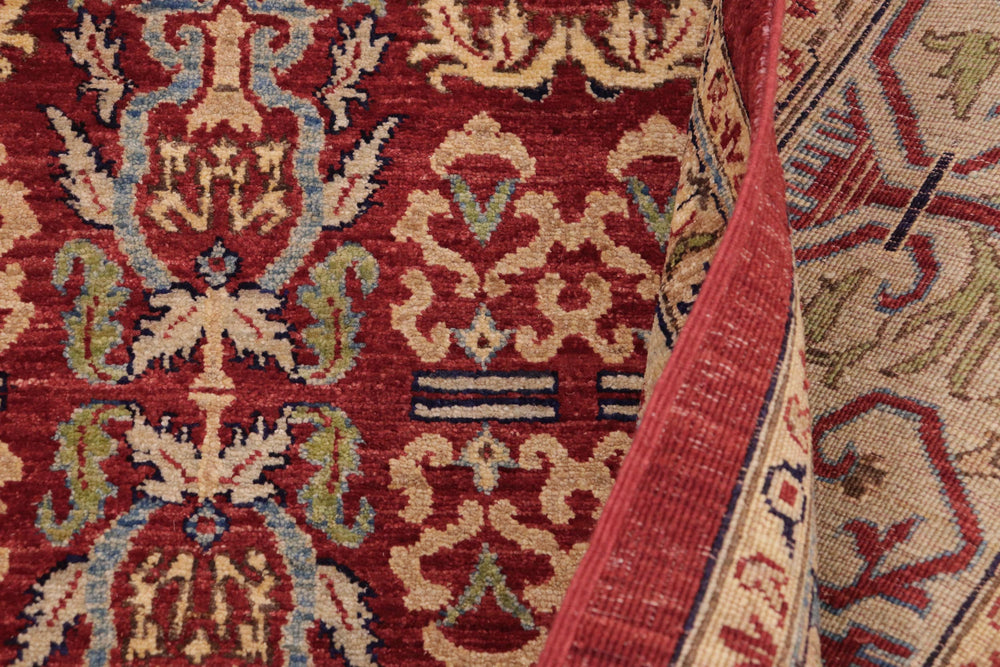 handmade Transitional Kafkaz Red Lt. Green Hand Knotted RECTANGLE 100% WOOL area rug 9' x 12'