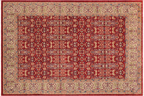 handmade Transitional Kafkaz Red Lt. Green Hand Knotted RECTANGLE 100% WOOL area rug 9' x 12'