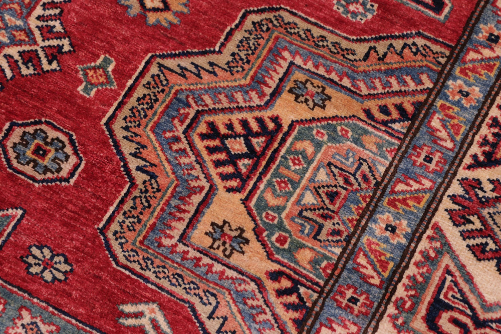 handmade Geometric Super Kazak Red Ivory Hand Knotted RECTANGLE 100% WOOL area rug 6' x 7'