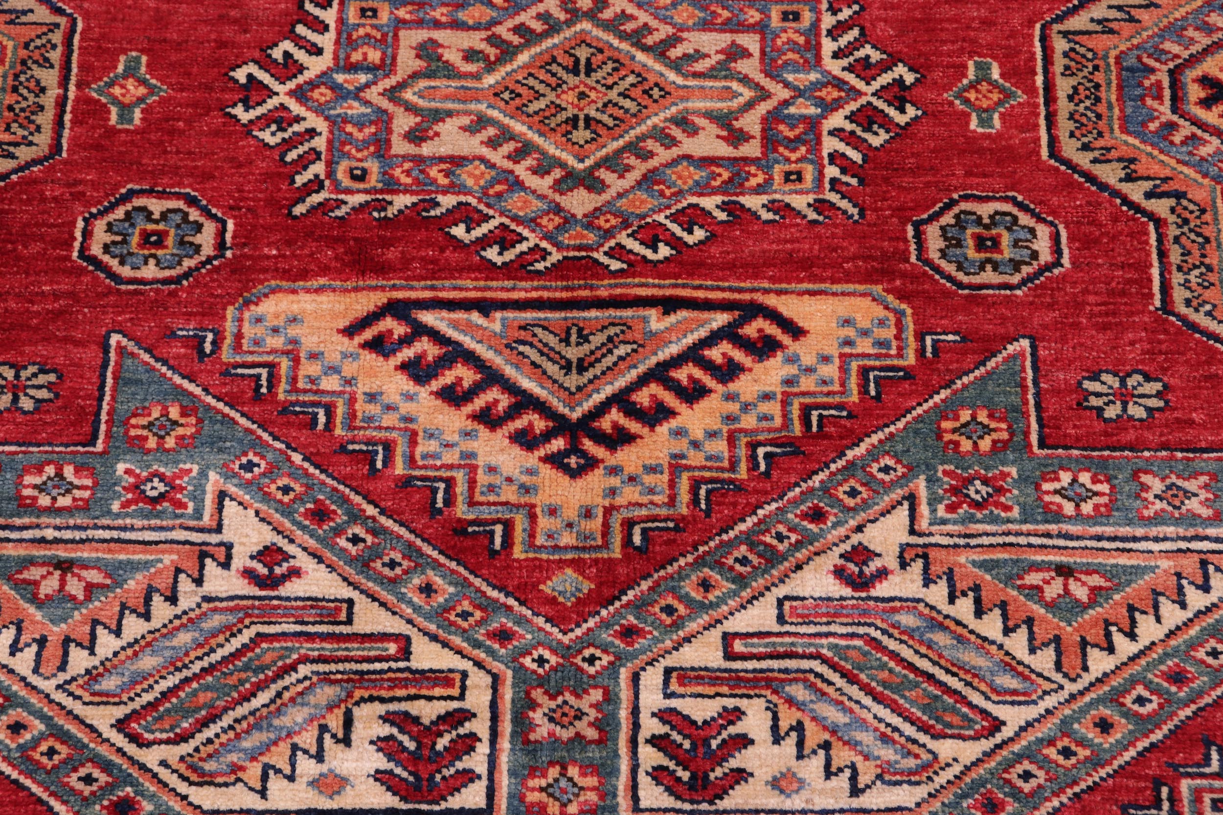 handmade Geometric Super Kazak Red Ivory Hand Knotted RECTANGLE 100% WOOL area rug 6' x 7'