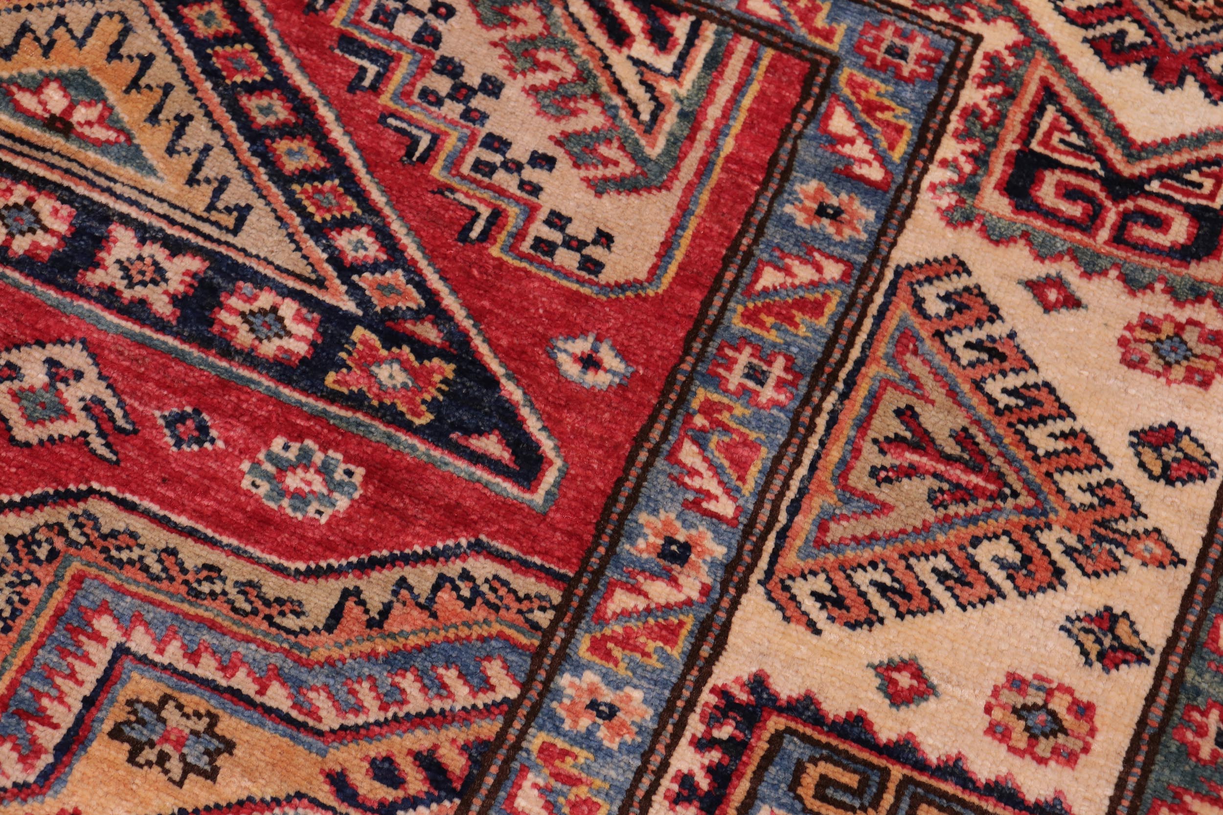 handmade Geometric Super Kazak Red Ivory Hand Knotted RECTANGLE 100% WOOL area rug 6' x 7'