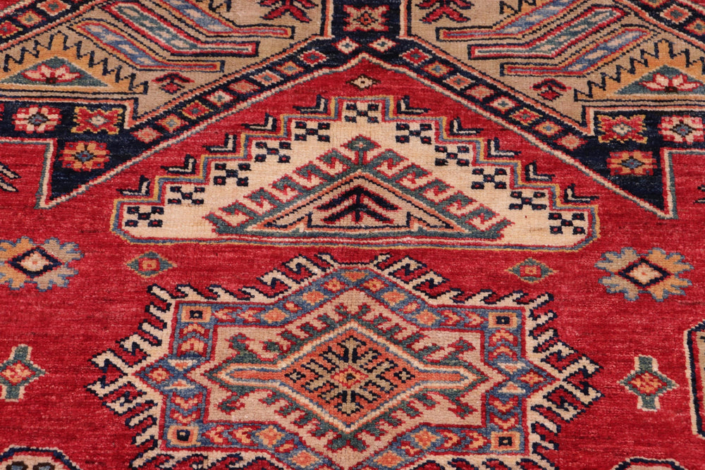 handmade Geometric Super Kazak Red Ivory Hand Knotted RECTANGLE 100% WOOL area rug 6' x 7'