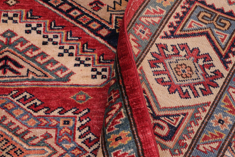 handmade Geometric Super Kazak Red Ivory Hand Knotted RECTANGLE 100% WOOL area rug 6' x 7'