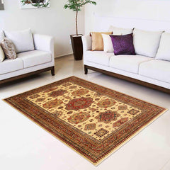 handmade Geometric Super Kazak Beige Rust Hand Knotted RECTANGLE 100% WOOL area rug 6 x 8
