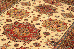 handmade Geometric Super Kazak Beige Rust Hand Knotted RECTANGLE 100% WOOL area rug 6 x 8