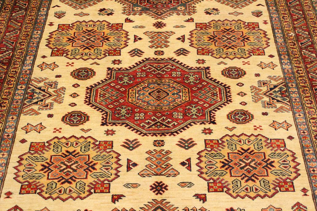 handmade Geometric Super Kazak Beige Rust Hand Knotted RECTANGLE 100% WOOL area rug 6 x 8