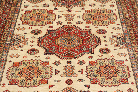 handmade Geometric Super Kazak Beige Rust Hand Knotted RECTANGLE 100% WOOL area rug 6' x 8'