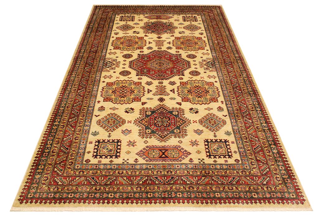handmade Geometric Super Kazak Beige Rust Hand Knotted RECTANGLE 100% WOOL area rug 6 x 8