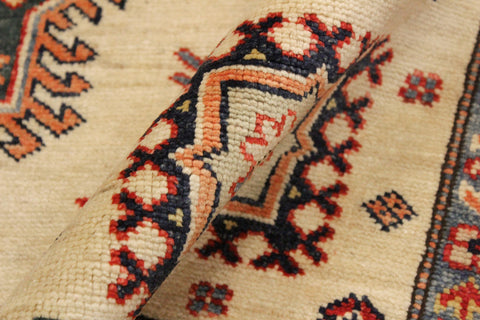 handmade Geometric Super Kazak Beige Rust Hand Knotted RECTANGLE 100% WOOL area rug 6' x 8'