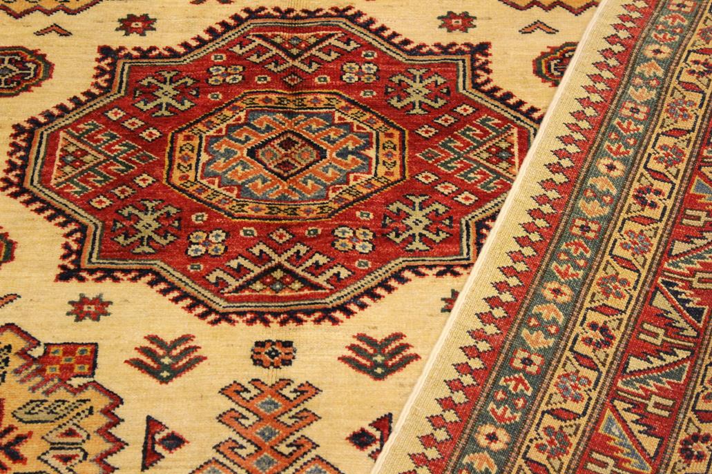 handmade Geometric Super Kazak Beige Rust Hand Knotted RECTANGLE 100% WOOL area rug 6 x 8