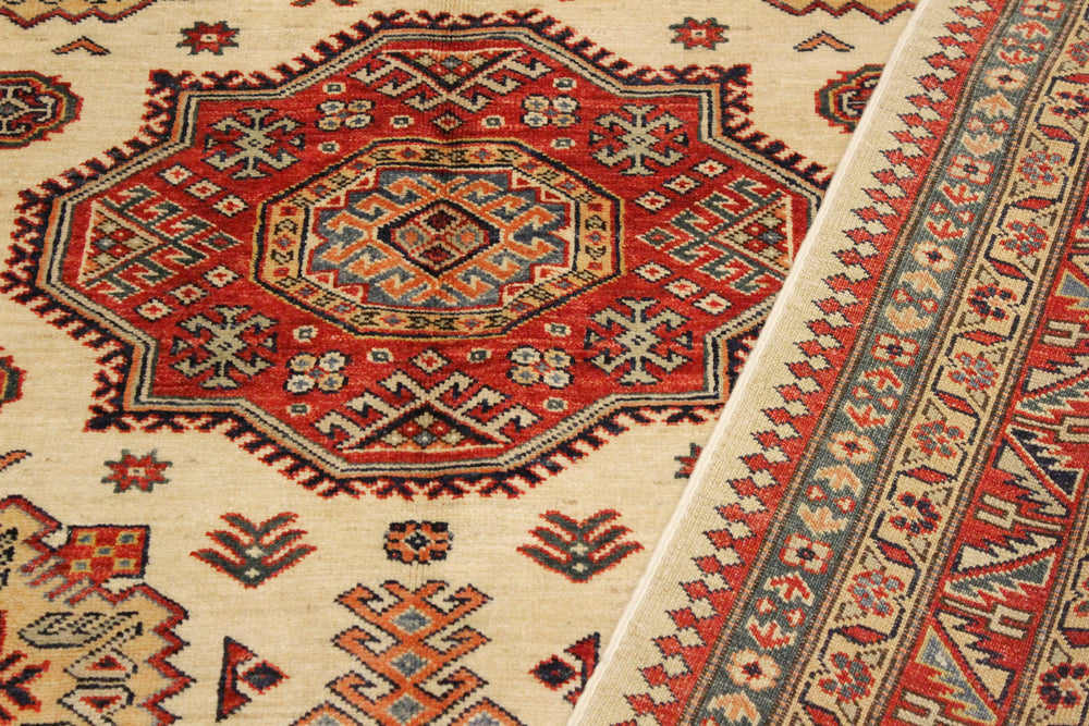 handmade Geometric Super Kazak Beige Rust Hand Knotted RECTANGLE 100% WOOL area rug 6' x 8'