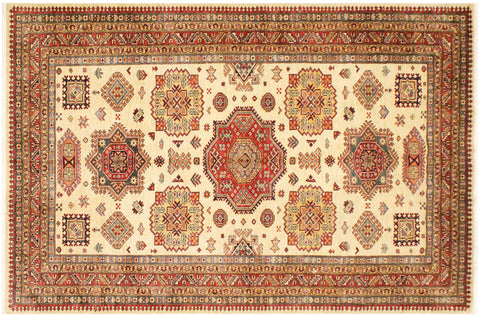 handmade Geometric Super Kazak Beige Rust Hand Knotted RECTANGLE 100% WOOL area rug 6' x 8'