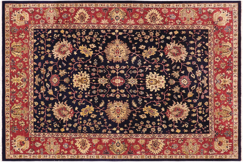 handmade Transitional Kafkaz Blue Red Hand Knotted RECTANGLE 100% WOOL area rug 9' x 12'