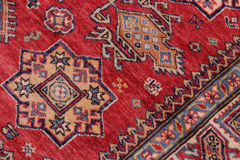 handmade Geometric Super Kazak Red Tan Hand Knotted RECTANGLE 100% WOOL area rug 5' x 7'