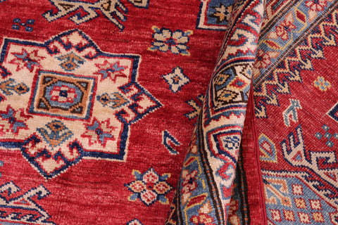handmade Geometric Super Kazak Red Tan Hand Knotted RECTANGLE 100% WOOL area rug 5' x 7'