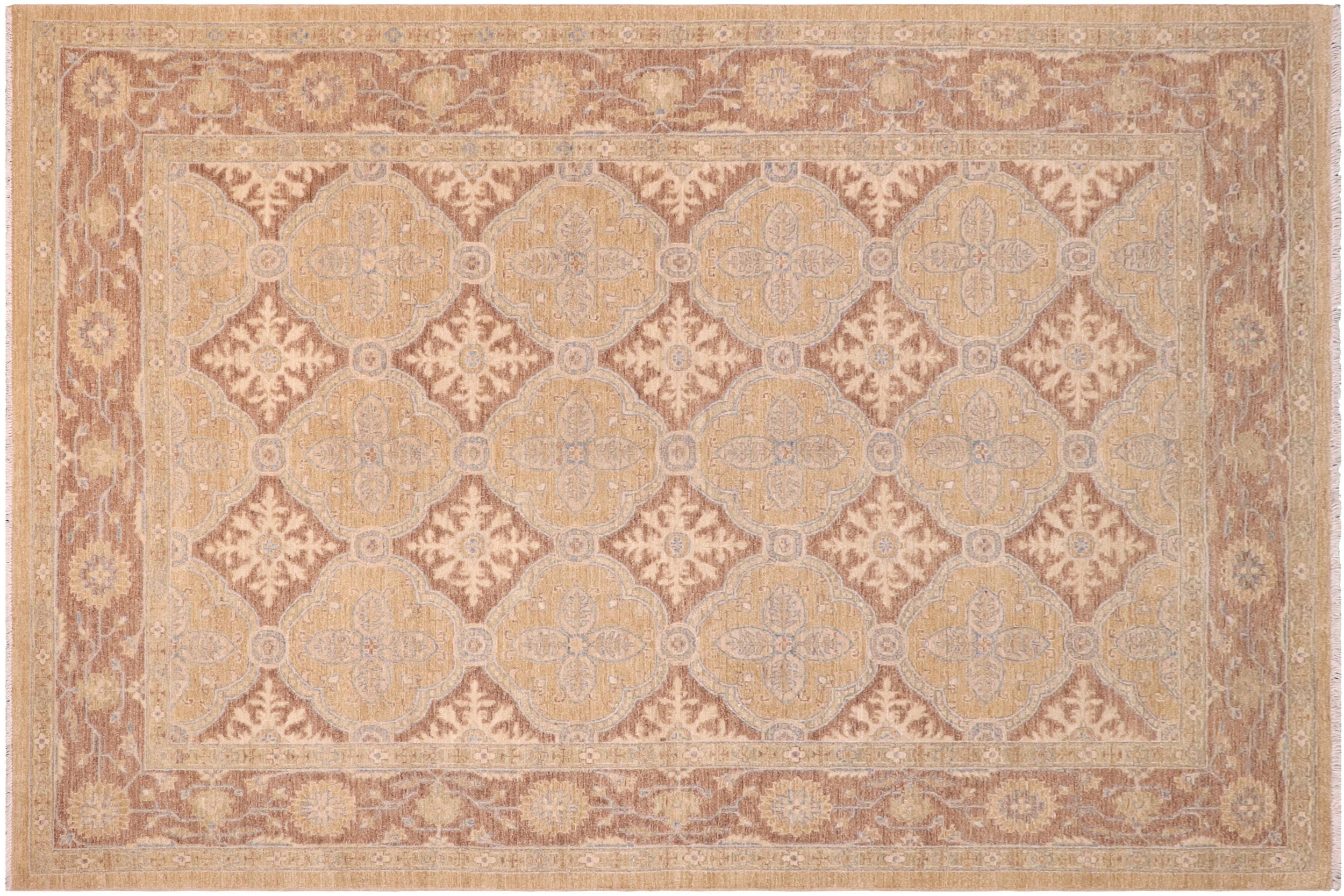 handmade Transitional Kafkaz Gold Brown Hand Knotted RECTANGLE 100% WOOL area rug 6' x 9'