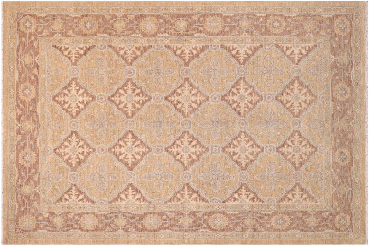 6x9 hand knotted transitional wool rug in gold and brown - Chic Heike