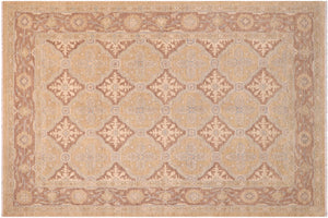 6x9 hand knotted transitional wool rug in gold and brown - Chic Heike
