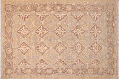 handmade Transitional Kafkaz Gold Brown Hand Knotted RECTANGLE 100% WOOL area rug 6' x 9'