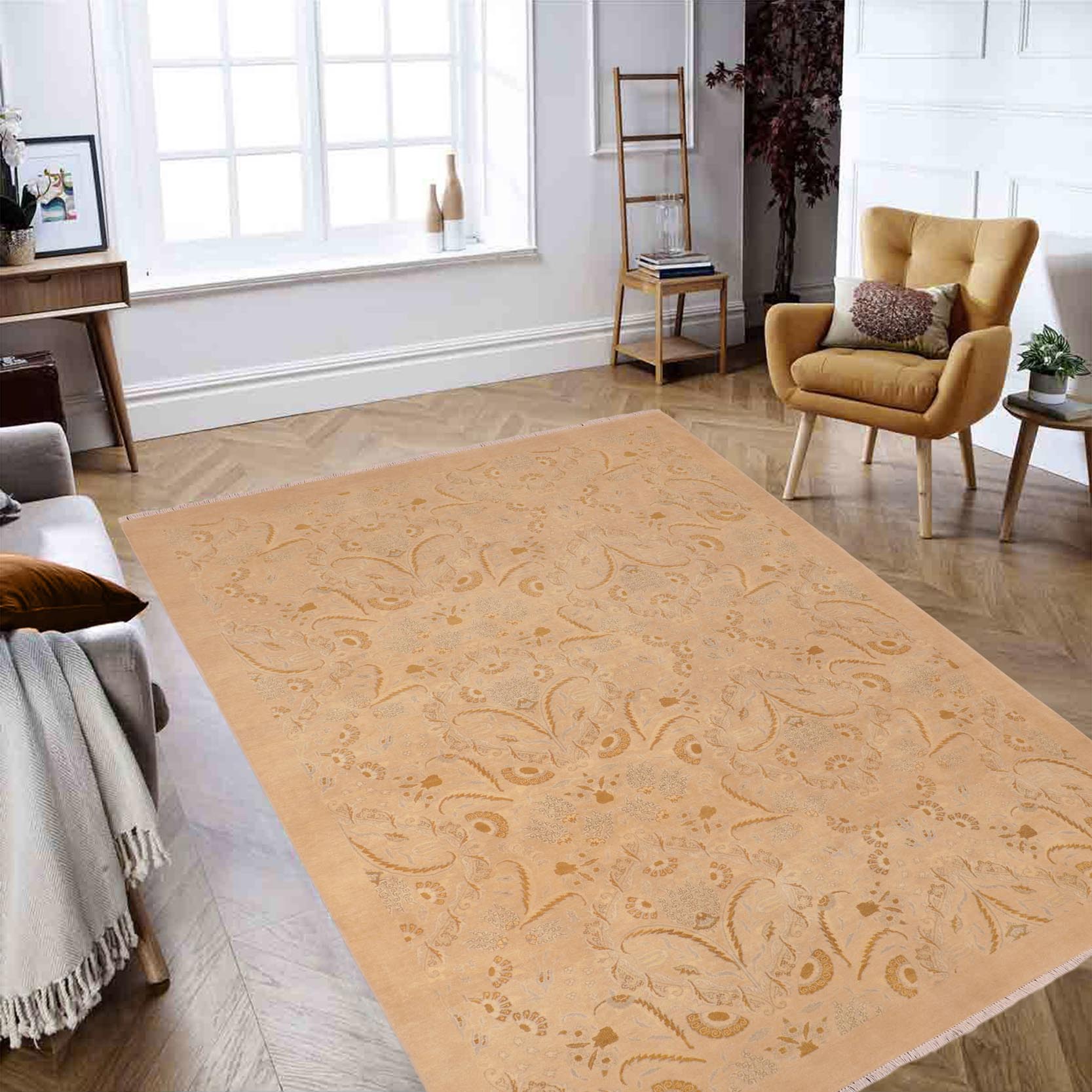 handmade Modern Kafkaz Tan Brown Hand Knotted RECTANGLE 100% WOOL area rug 6x9