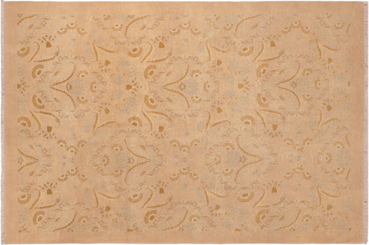 handmade Modern Kafkaz Tan Brown Hand Knotted RECTANGLE 100% WOOL area rug 6x9