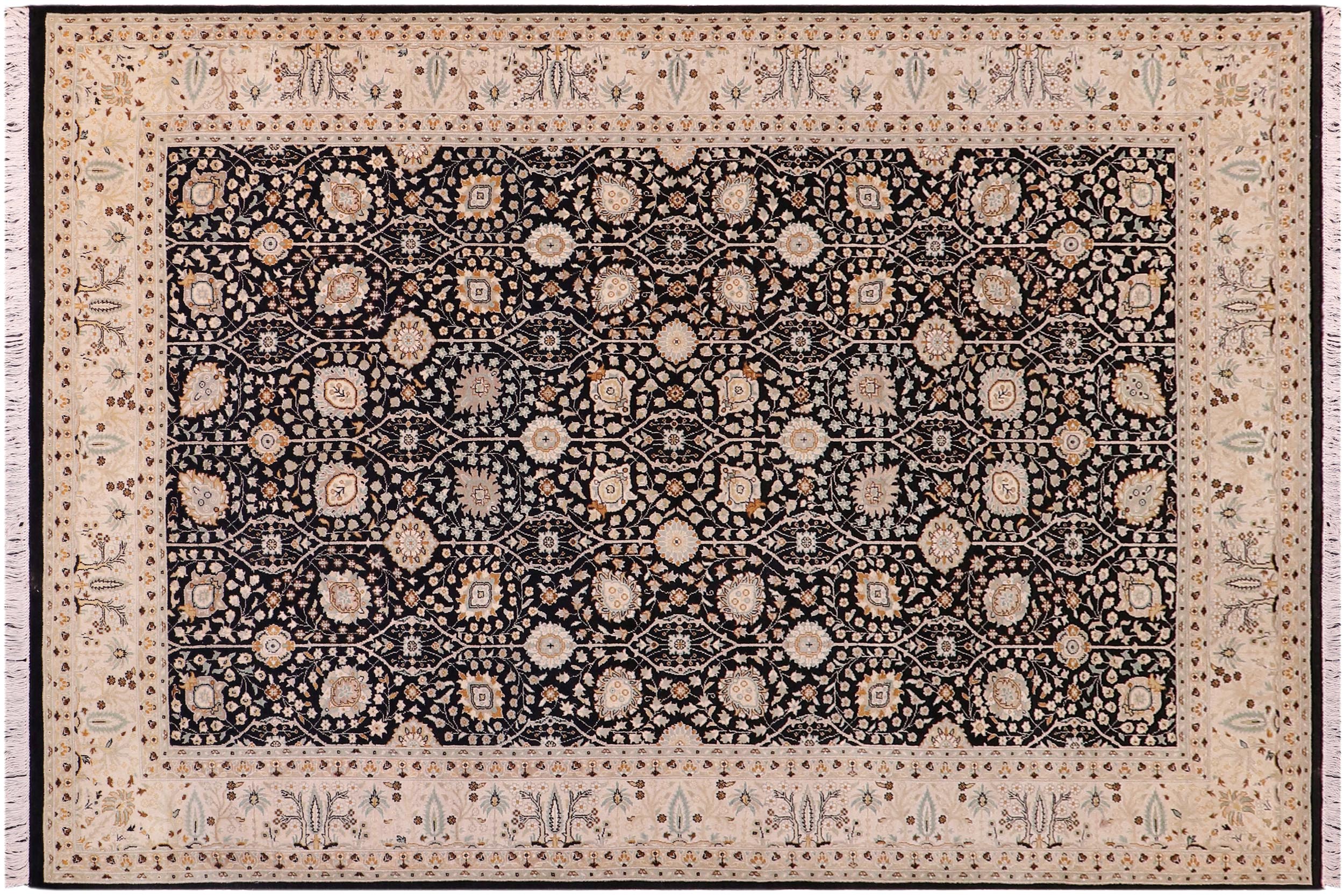handmade Transitional Design Black Lt. Tan Hand Knotted RECTANGLE 100% WOOL area rug 6' x 9'