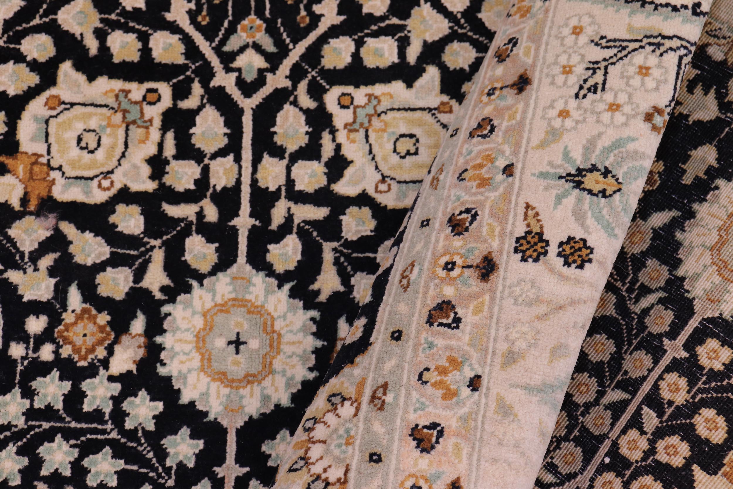 handmade Transitional Design Black Lt. Tan Hand Knotted RECTANGLE 100% WOOL area rug 6' x 9'