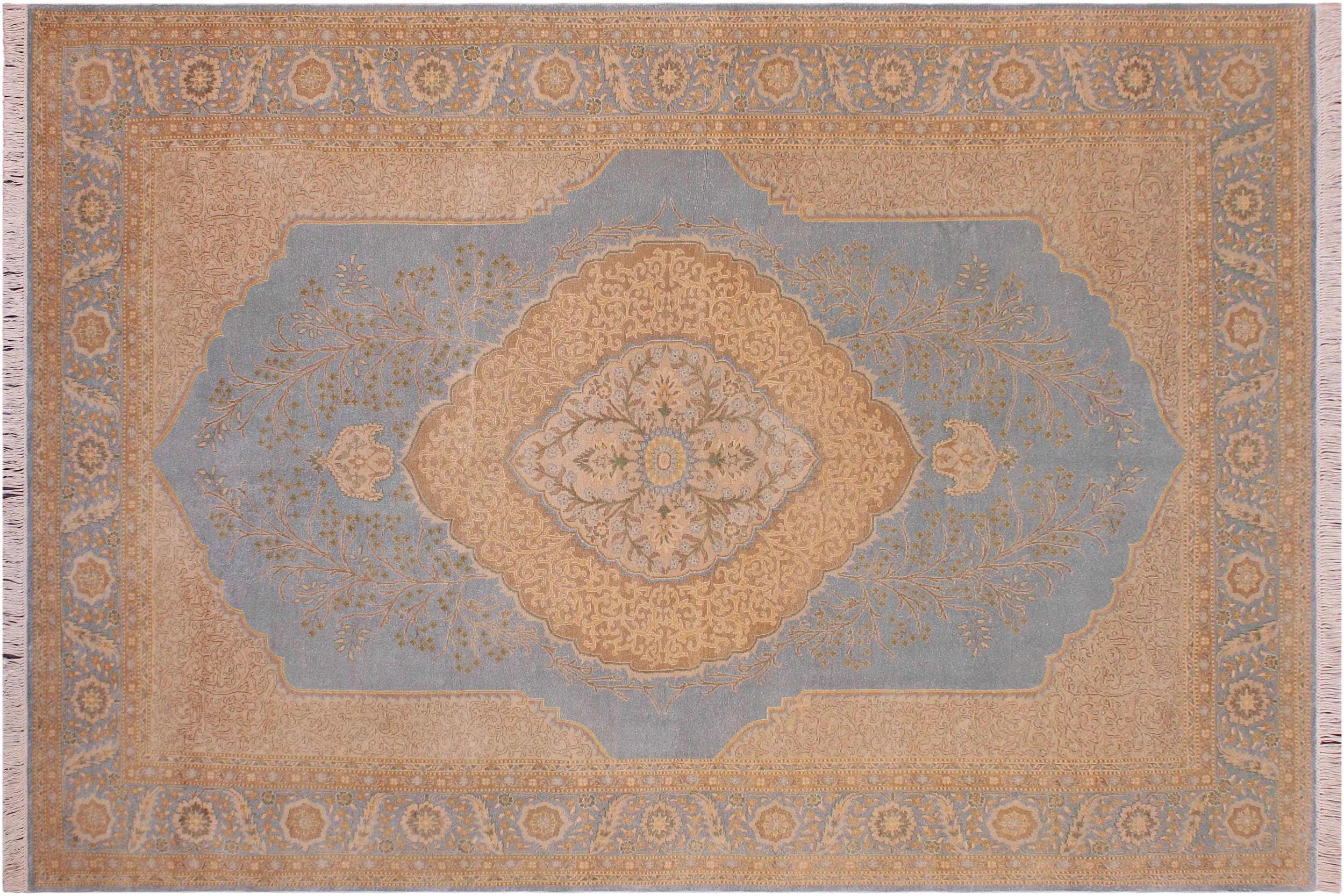 handmade Traditional  Lt. Blue Lt. Blue Hand Knotted RECTANGLE 100% WOOL area rug 6' x 9'