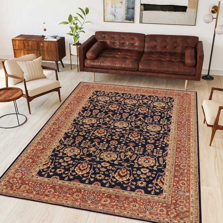 handmade Transitional Kafkaz Blue Brown Hand Knotted RECTANGLE 100% WOOL area rug 9 x 12