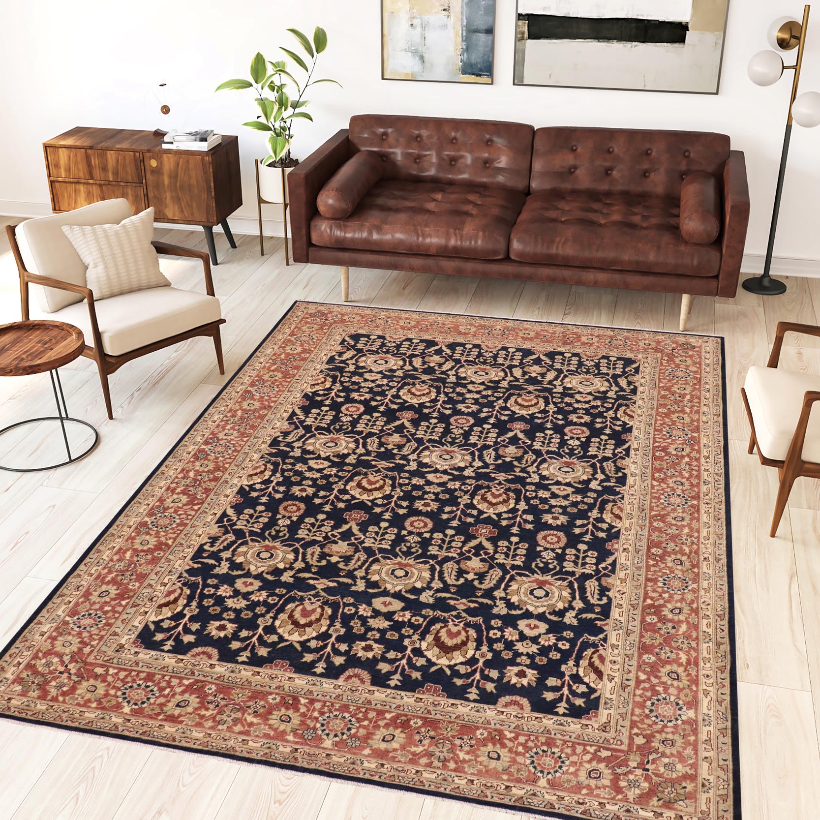 handmade Transitional Kafkaz Blue Brown Hand Knotted RECTANGLE 100% WOOL area rug 9' x 12'