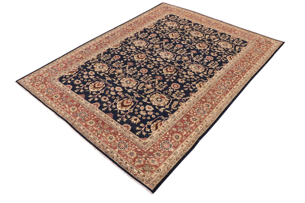 handmade Transitional Kafkaz Blue Brown Hand Knotted RECTANGLE 100% WOOL area rug 9' x 12'