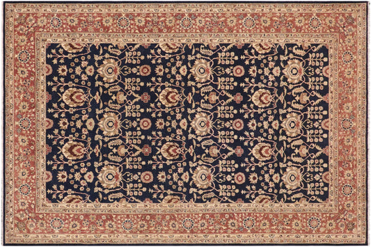 handmade Transitional Kafkaz Blue Brown Hand Knotted RECTANGLE 100% WOOL area rug 9' x 12'