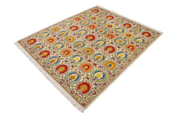 handmade Transitional Kafkaz Beige Red Hand Knotted RECTANGLE 100% WOOL area rug 9 x 11