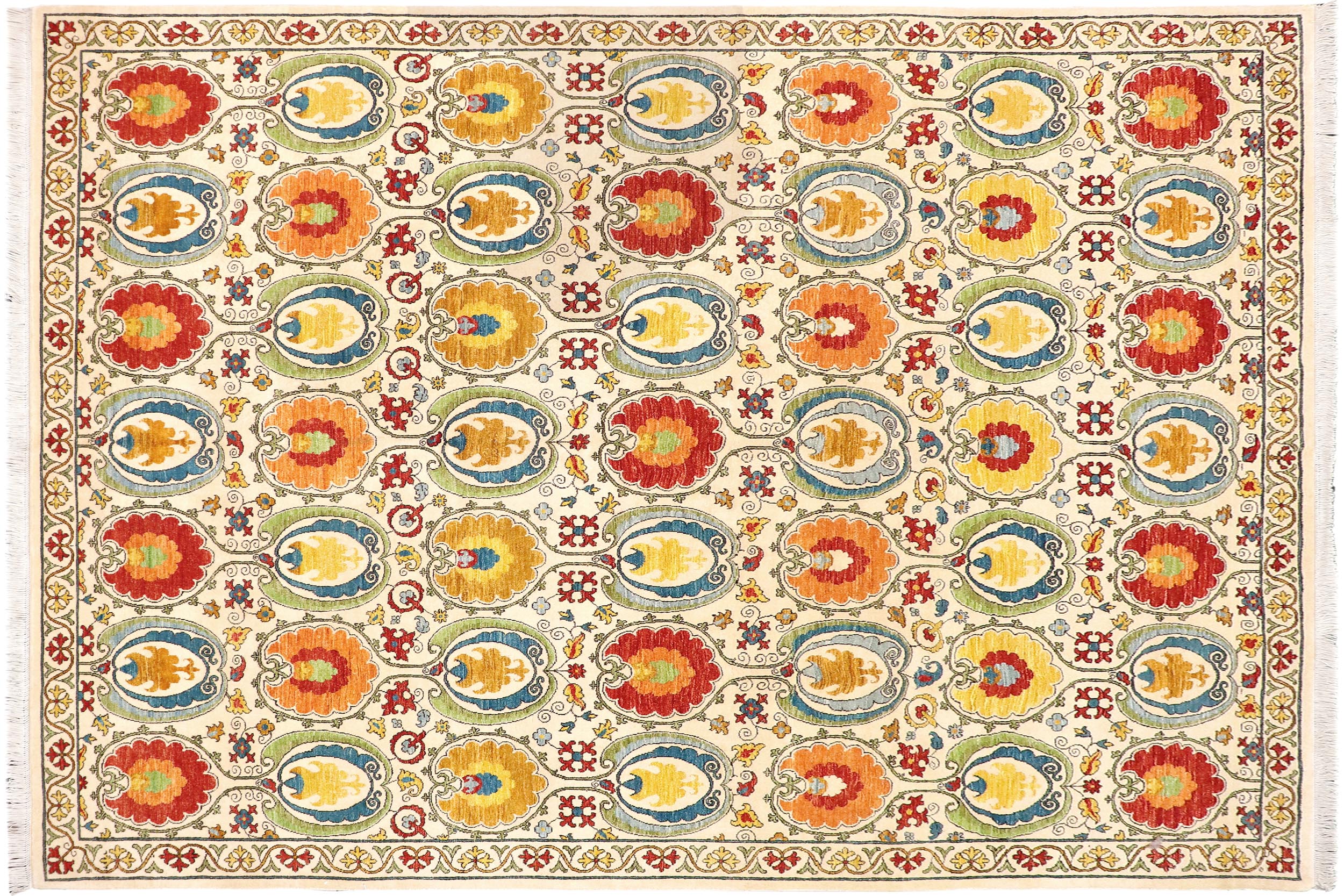 handmade Modern Kafkaz Beige Red Hand Knotted RECTANGLE 100% WOOL area rug 9' x 11'