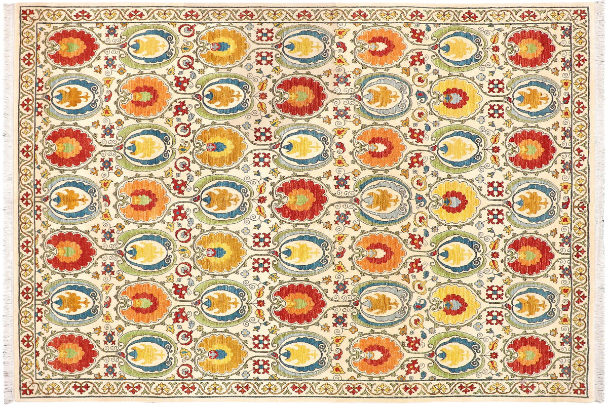 9x11 hand knotted modern wool rug in beige and red - Eclectic Dusti