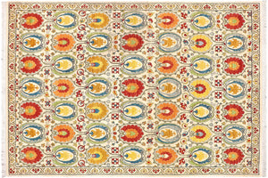 9x11 hand knotted modern wool rug in beige and red - Eclectic Dusti