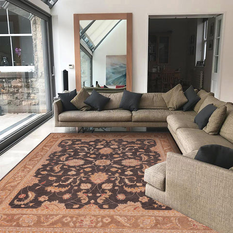 handmade Traditional Kafkaz Charcoal Lt. Brown Hand Knotted RECTANGLE 100% WOOL area rug 8x10