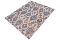 handmade Modern Kafkaz Ivory Blue Hand Knotted RECTANGLE WOOL&SILK area rug 8' x 10'