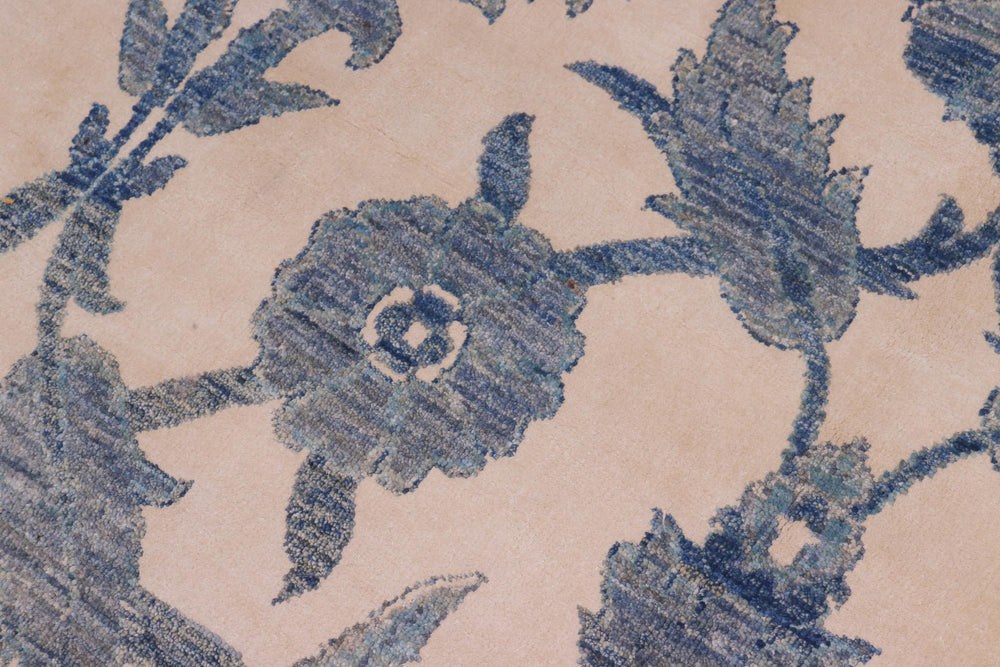 handmade Modern Kafkaz Ivory Blue Hand Knotted RECTANGLE WOOL&SILK area rug 8' x 10'