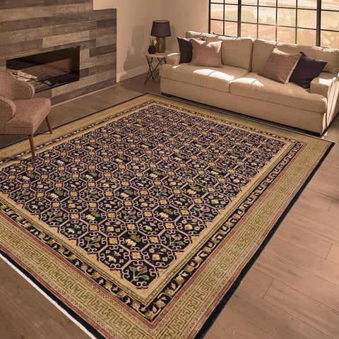 handmade Transitional Kafkaz Blue Green Hand Knotted RECTANGLE 100% WOOL area rug 9' x 11'