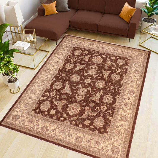 handmade Transitional Kafkaz Brown Beige Hand Knotted RECTANGLE 100% WOOL area rug 8' x 10'