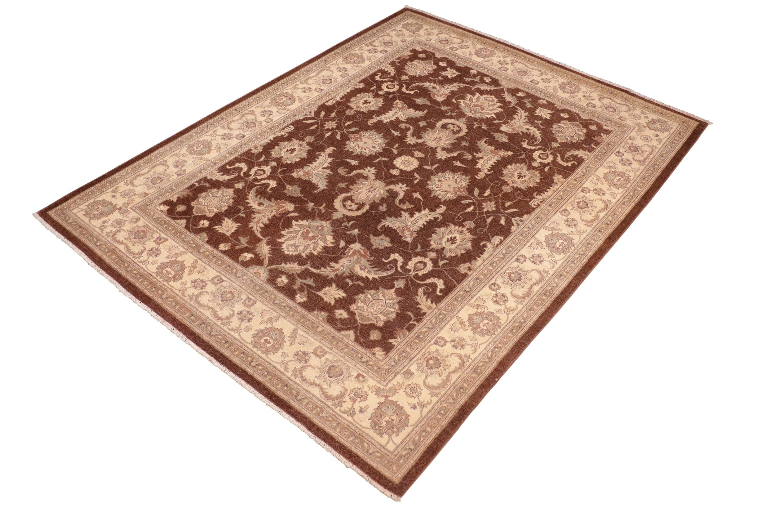 handmade Transitional Kafkaz Brown Beige Hand Knotted RECTANGLE 100% WOOL area rug 8' x 10'