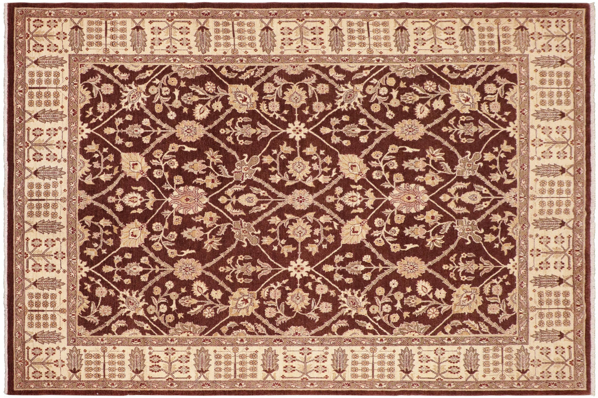 8x11 hand knotted transitional wool rug in brown and ivory - Chic Xenia