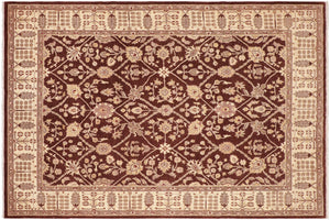 8x11 hand knotted transitional wool rug in brown and ivory - Chic Xenia