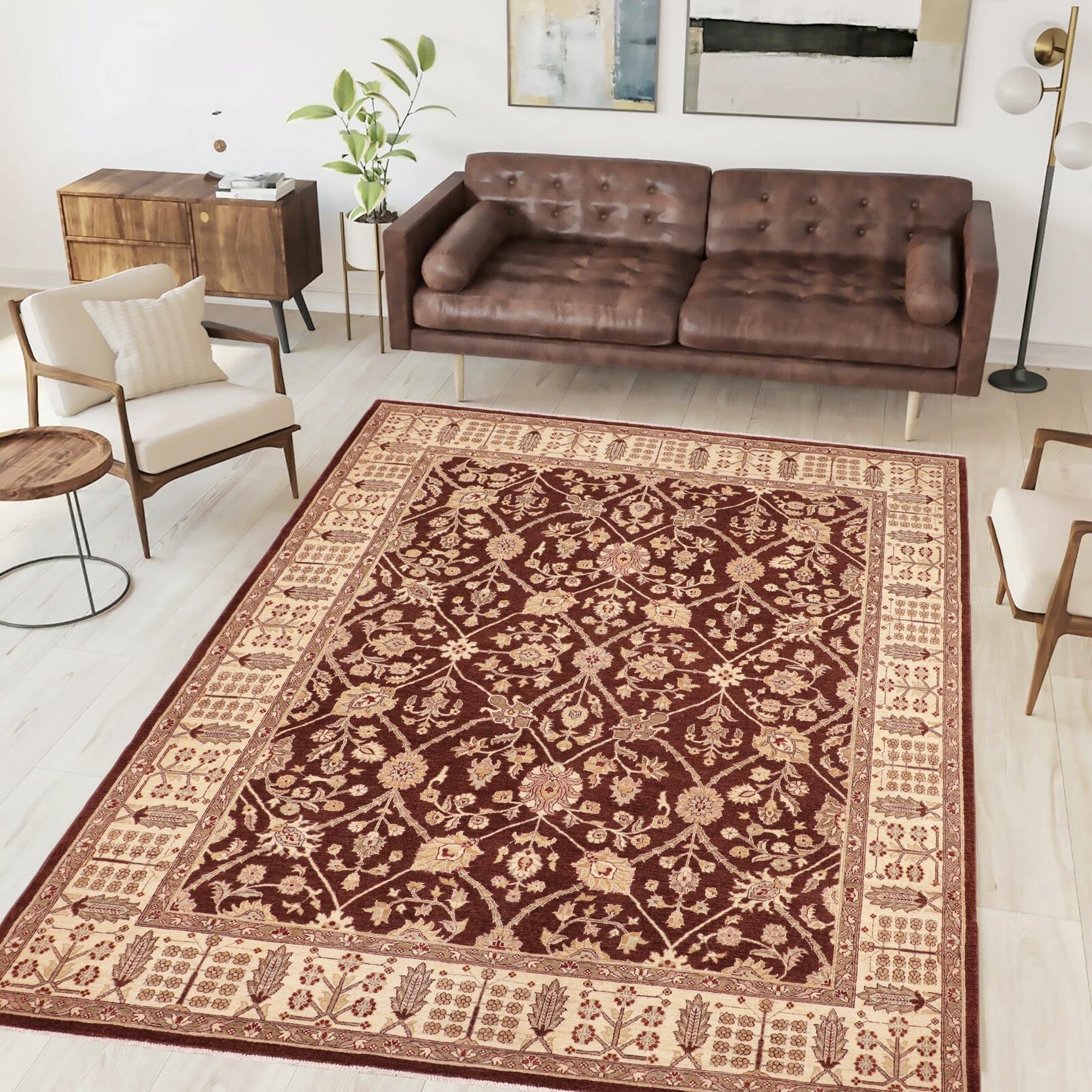 handmade Transitional Kafkaz Brown Ivory Hand Knotted RECTANGLE 100% WOOL area rug 8' x 11'