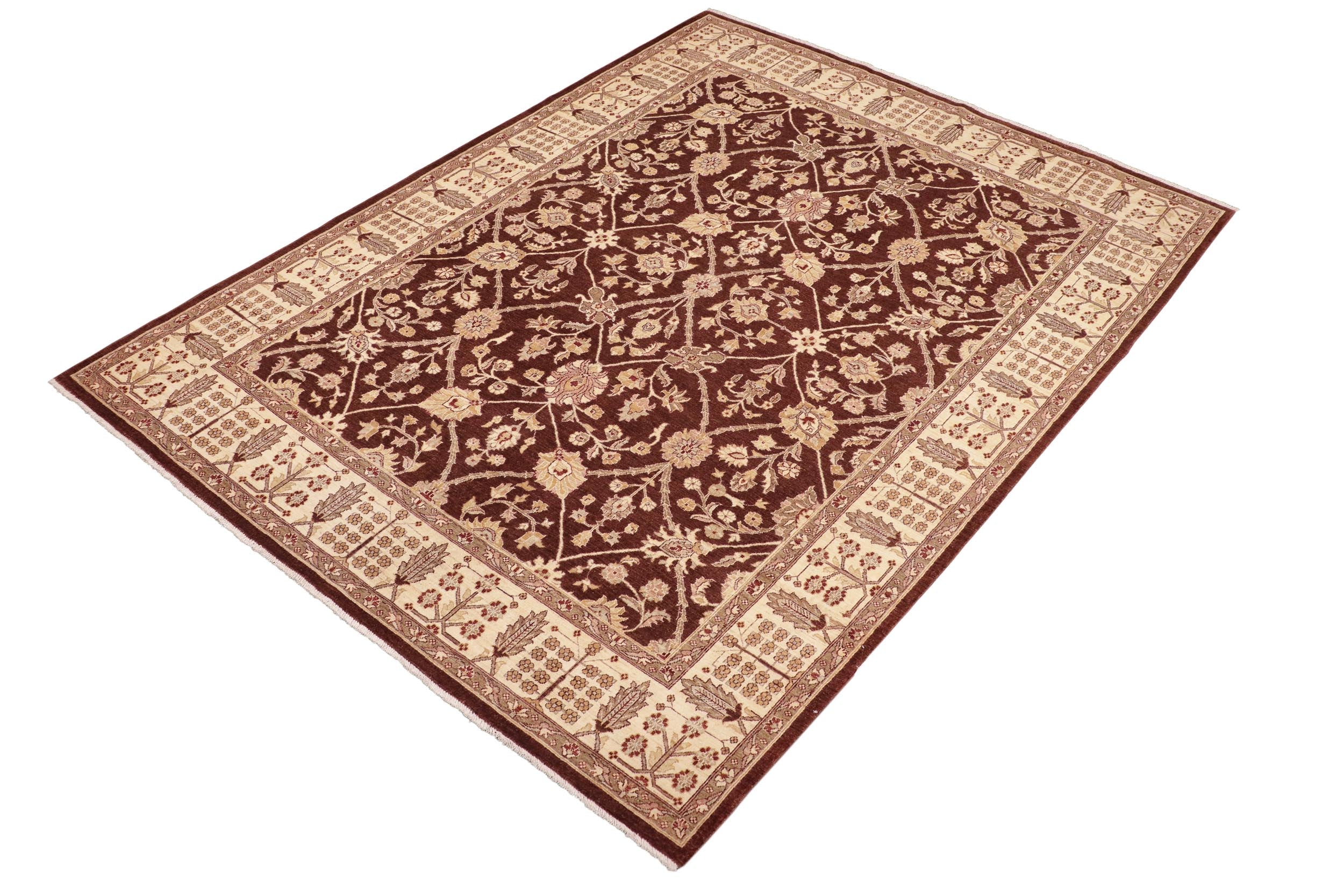handmade Transitional Kafkaz Brown Ivory Hand Knotted RECTANGLE 100% WOOL area rug 8' x 11'