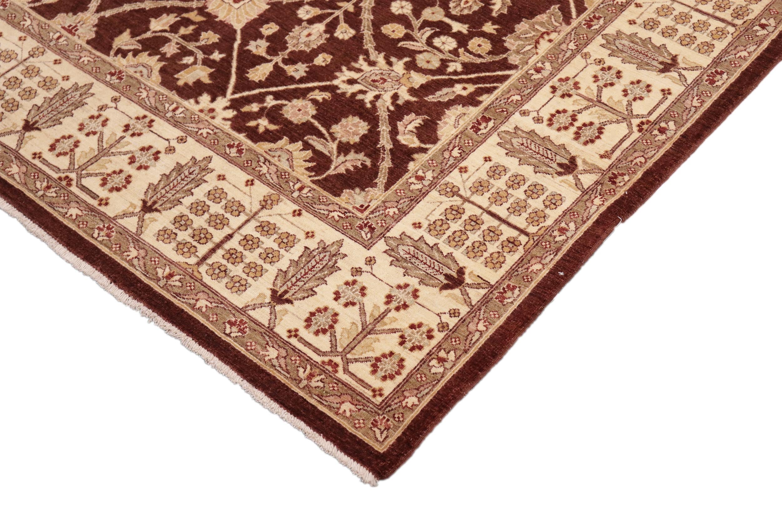 handmade Transitional Kafkaz Brown Ivory Hand Knotted RECTANGLE 100% WOOL area rug 8' x 11'