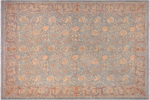 8x10 hand knotted transitional wool rug in blue and gray - Boho Chic Wava Blue/ Gray